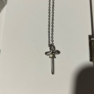 Silver Cross Necklace with Green Stone